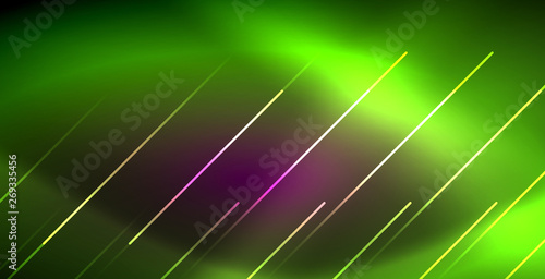 Neon glowing lines, magic energy space light concept, abstract background wallpaper design