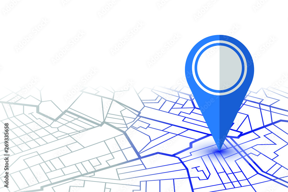 Blue pin showing location on gps navigator map. Vector illustration ...