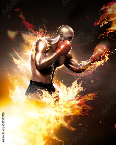 Strong boxer with flame effect