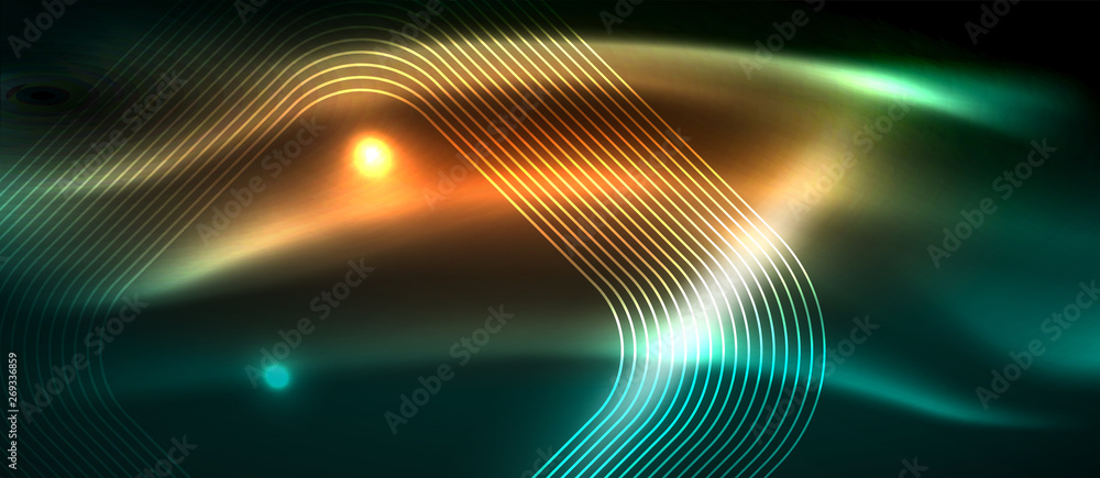 Dark background with neon glowing elements, shiny motion concept Dark background with neon glowing elements, shiny motion concept