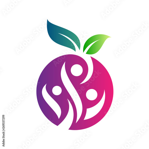 people inside fruit logo design, food and nutrition logo, health family symbols
