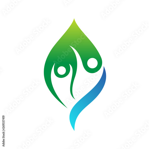 simple flat people inside leaf with water for health care logo design inspiration