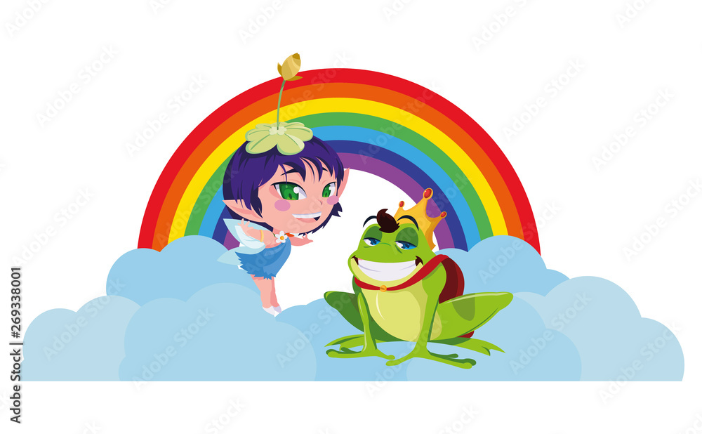 beautiful magic fairy with toad prince and rainbow beautiful magic fairy with toad prince and rainbow