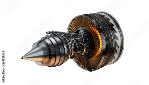 Part of real airplane turbine, 3d illustration