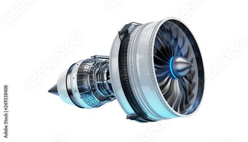 Part of real airplane turbine, 3d illustration photo