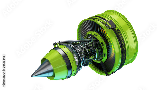 Part of real airplane turbine, 3d illustration