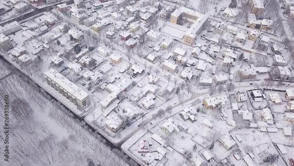 Aerial snowy winter views of Kaunas city, Lithuania. Aerial snowy winter views of Kaunas city, Lithuania.
