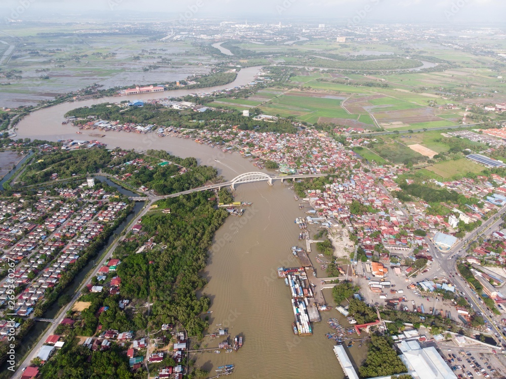 Aerial view of the river in the fisherman village