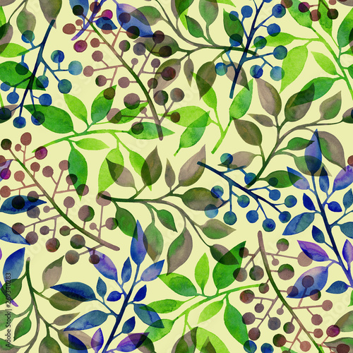 Abstract pattern of leaves of watercolor hand drawing. Seamless background.