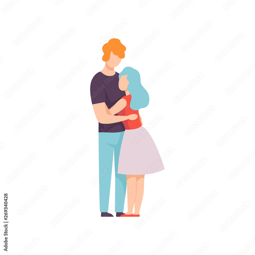 Happy Couple Hugging Each Other, Young Man and Woman in Love Vector Illustration Happy Couple Hugging Each Other, Young Man and Woman in Love Vector Illustration