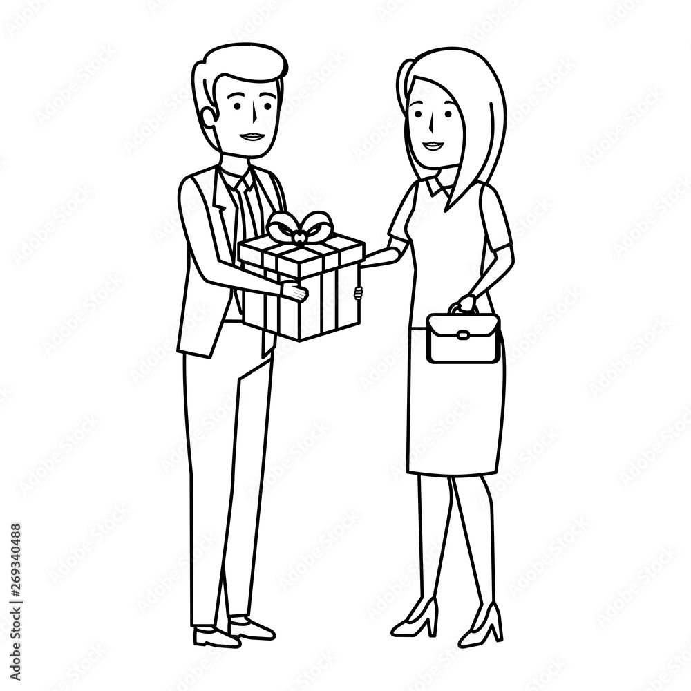 young business couple with gift box