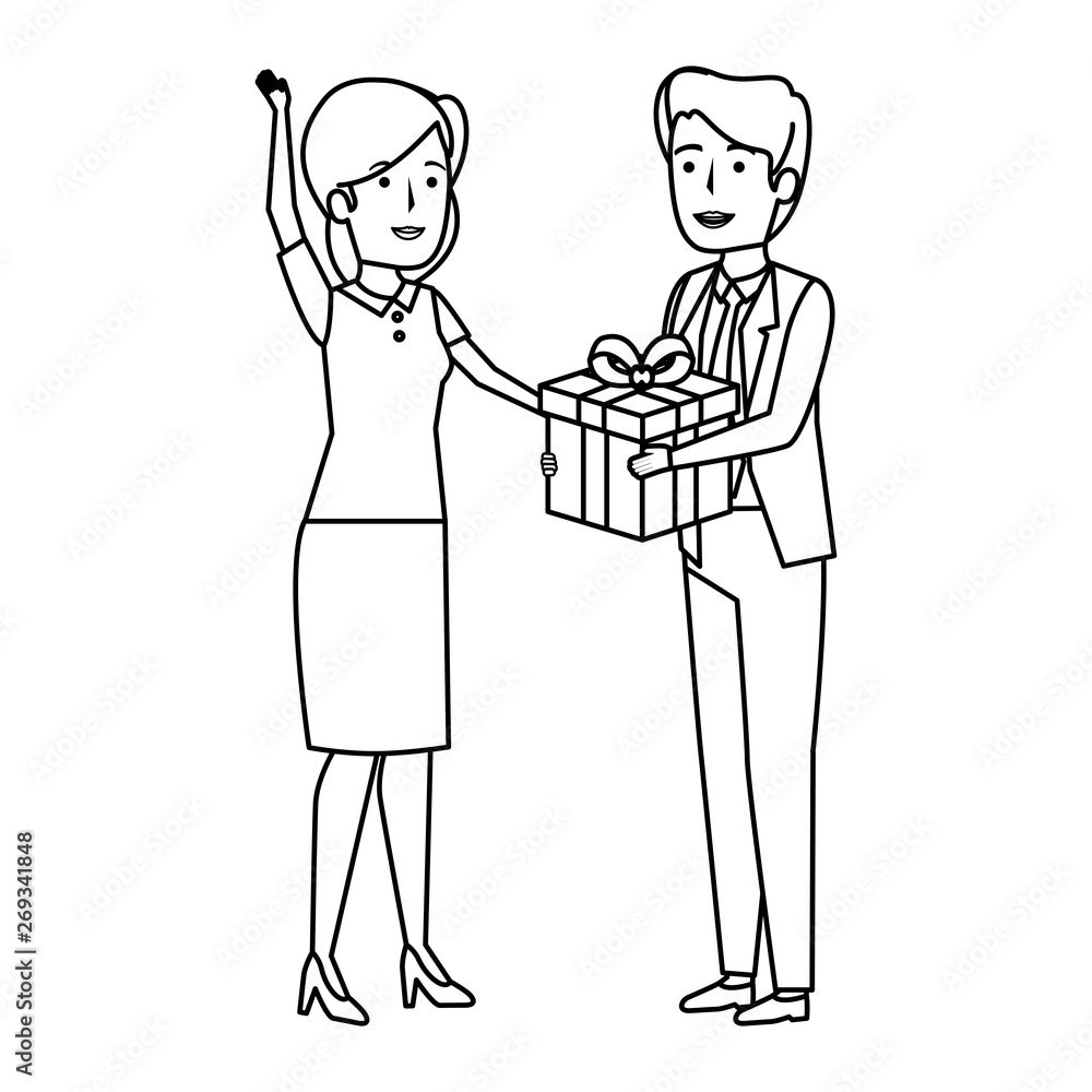 young business couple with gift box young business couple with gift box