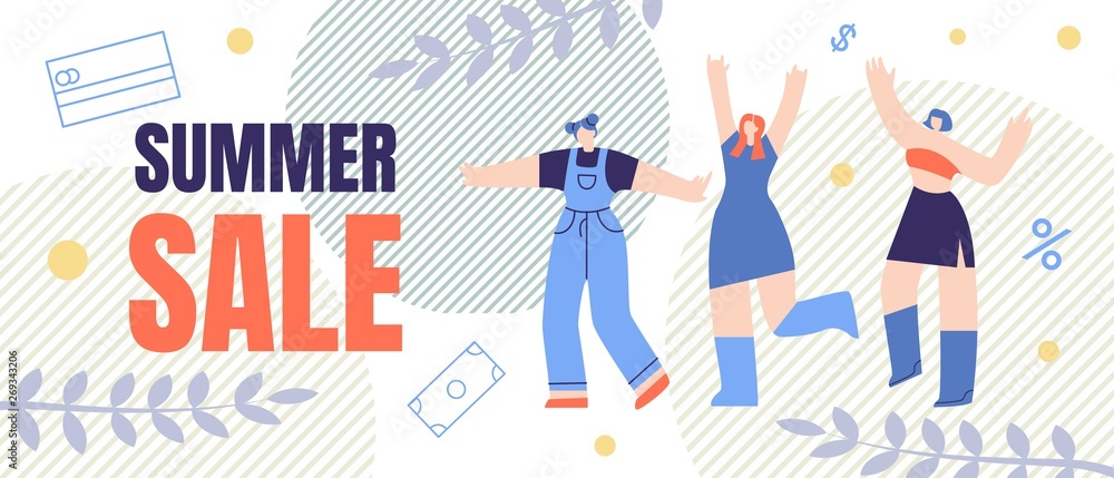 Obraz premium Flat Banner, Flyer Summer Sale Lettering Cartoon.