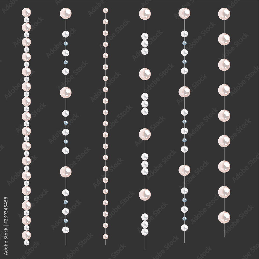 Set of pearl borders isolated on gray background. Vector dividers for decoration, wedding invitation or greeting cards, banners. Set of pearl borders isolated on gray background. Vector dividers for decoration, wedding invitation or greeting cards, banners.