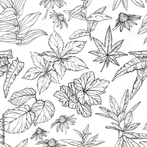Seamless pattern with branches and leaves sketch © mirifadapt