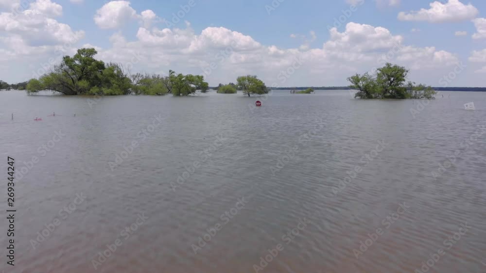 Drone flies across a flooded lake filled with trees Drone flies across a flooded lake filled with trees