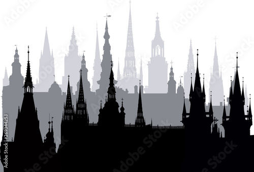 large old castle silhouettes on white