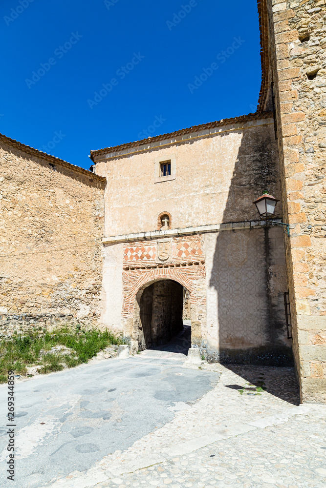 Pedraza, Castilla Y Leon, Spain: Puerta de la Villa, the entry gate of the small town. Pedraza is one of the best preserved medieval villages of Spain, not far from Segovia