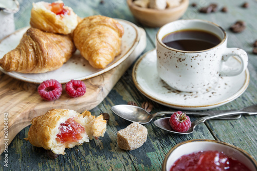 Morning coffee with croissants