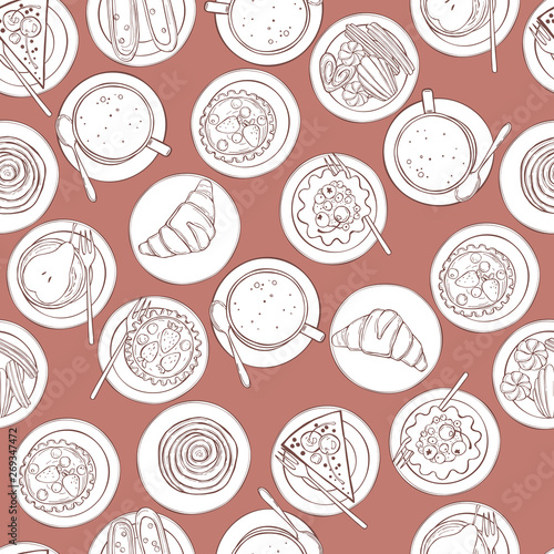 Hand drawn bakery products.  Vector  seamless pattern