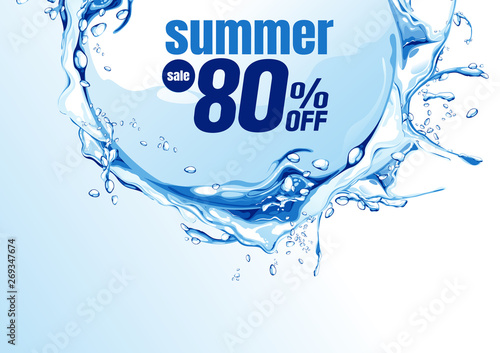 summer sale banner, water wave, paper art abstract background vector illustration.