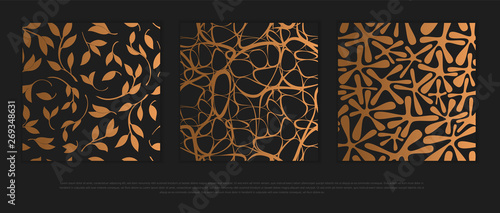 Vector set of design elements, labels and frames for packaging for luxury products in trendy linear style.