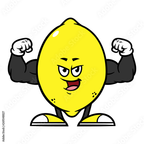 Cartoon Flexing Muscular Lemon Character