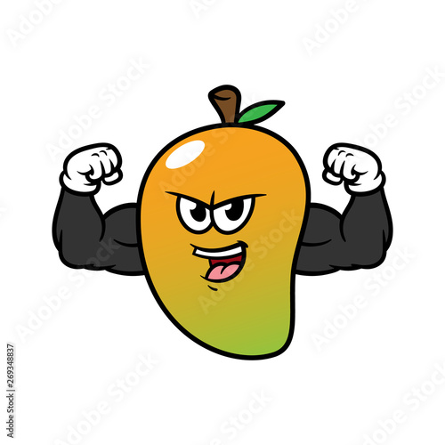 Cartoon Flexing Muscular Mango Character
