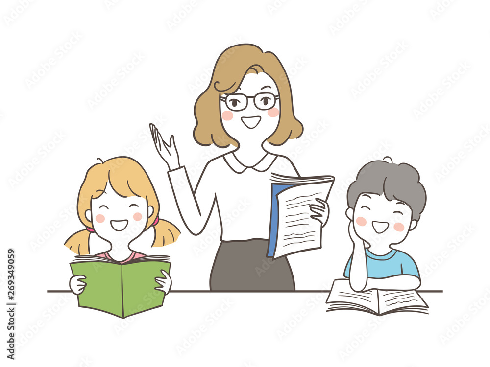 Clipart of a Black and White Sketched Female Teacher and Students in Class  - Royalty Free Vector Illustration by David Rey #1243796