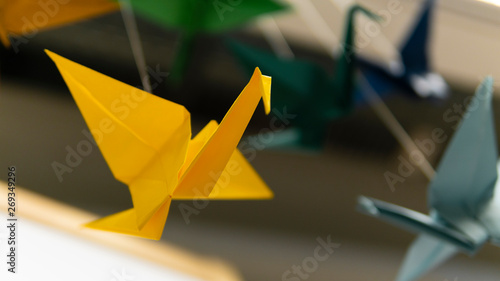 yellow blue red origami bird stork © Aleksandr