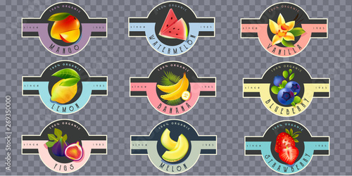 Vintage Fruit Labels for juice, yogurt, jam, tea, body lotion, skincare products