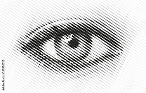 The human eye, a drawing in a modern halftone style. flat vector illustration isolated on white background
