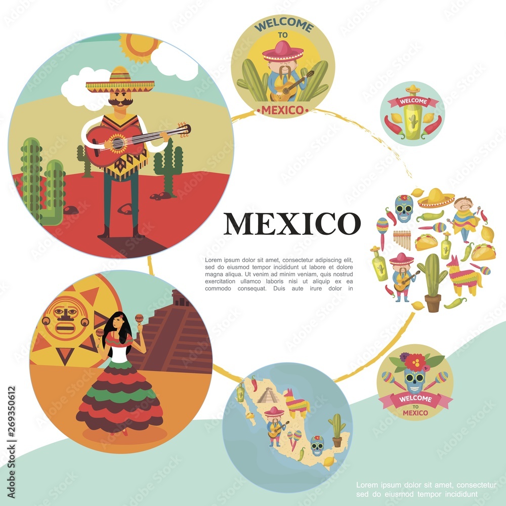 Flat Travel To Mexico Colorful Template