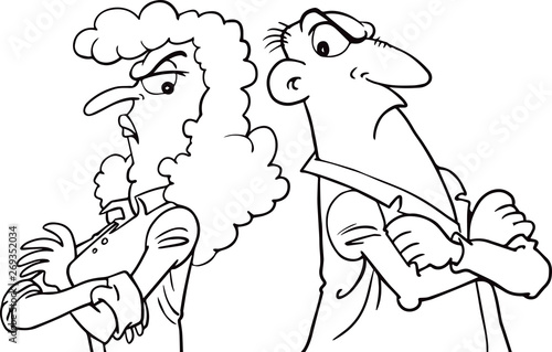 Family quarrel. Unhappy couple. Conflict in relations, disagreements. A man and a woman are angry with each other