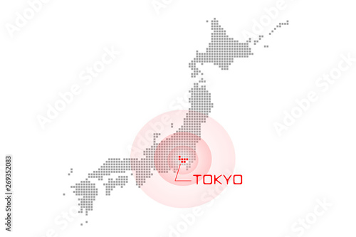Tokyo in the map of Japan. Japan base Tokyo. 日本地図の中の東京  日本の拠点　東京
