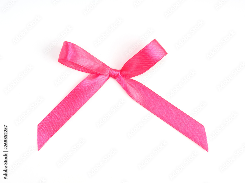 Pink satin ribbon bow on white background