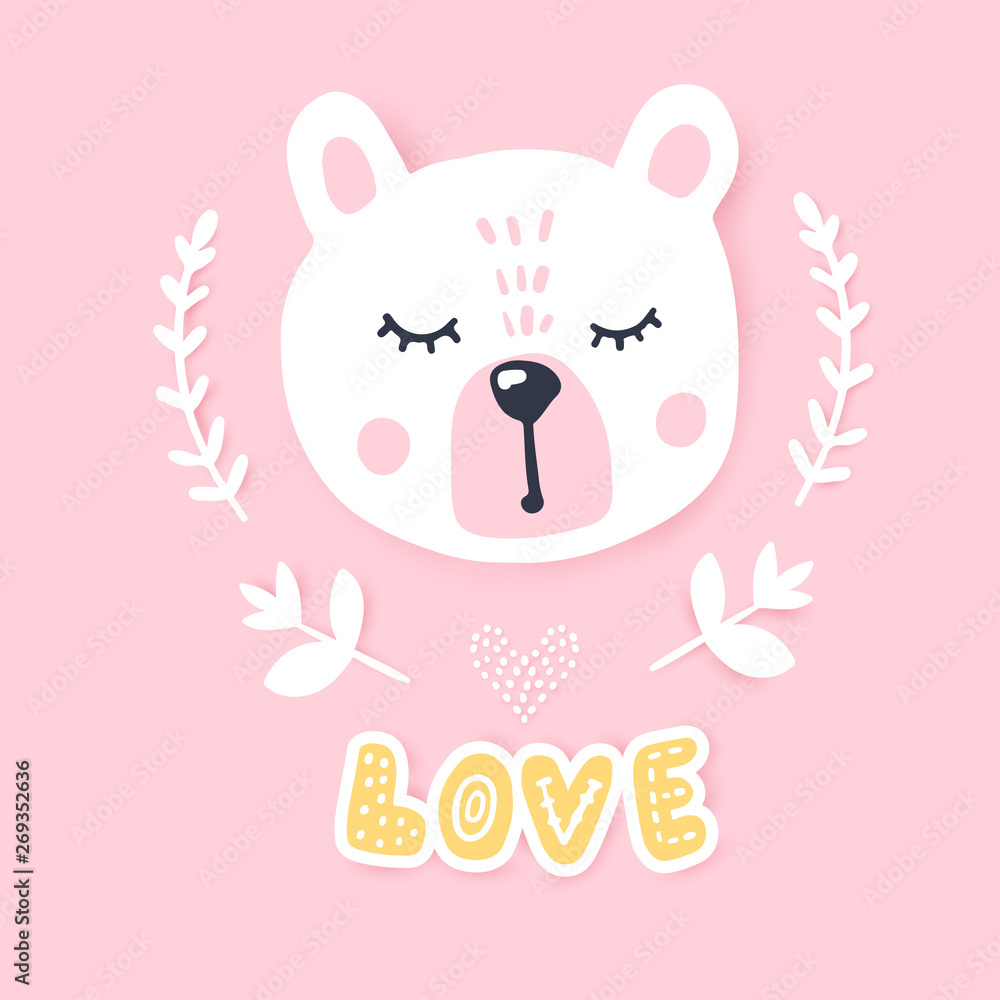 Fototapeta premium Vector Happy bear girl with crown. Awesome teddy bear.