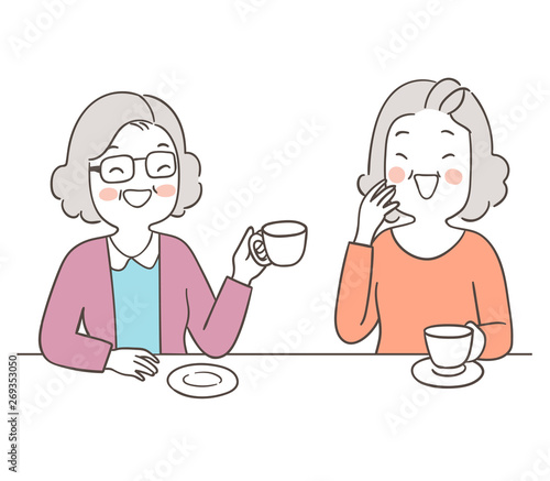 Draw elderly senior grandmother talking something so funny.