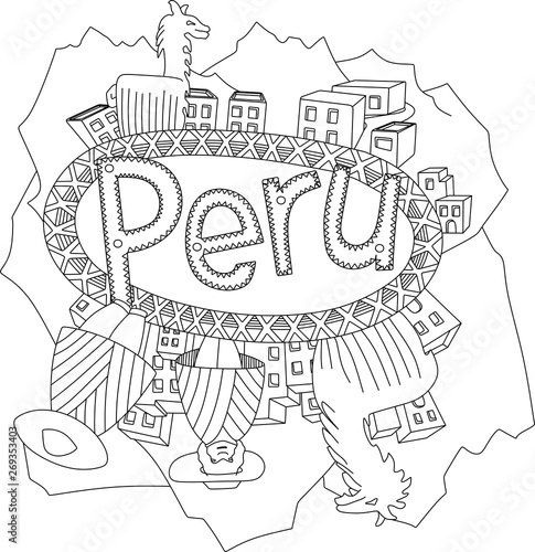 Peru graphic symbols. Vector coloring book