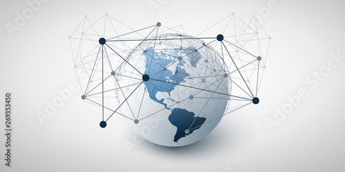     Abstract Cloud Computing and Global Network Connections Concept Design with Transparent Geometric Mesh, Earth Globe - Illustration in Editable Vector Format 