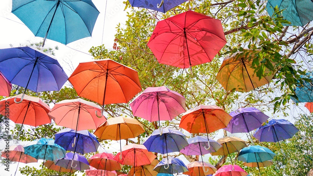 colorful umbrellas on the top