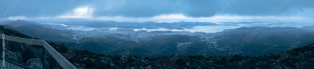View from on top of Mount Wellington in Hobart, Tasmania.