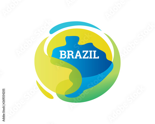 Modern Brazil Abstract Fluid Map World Globe Logo Illustration In Isolated White Background