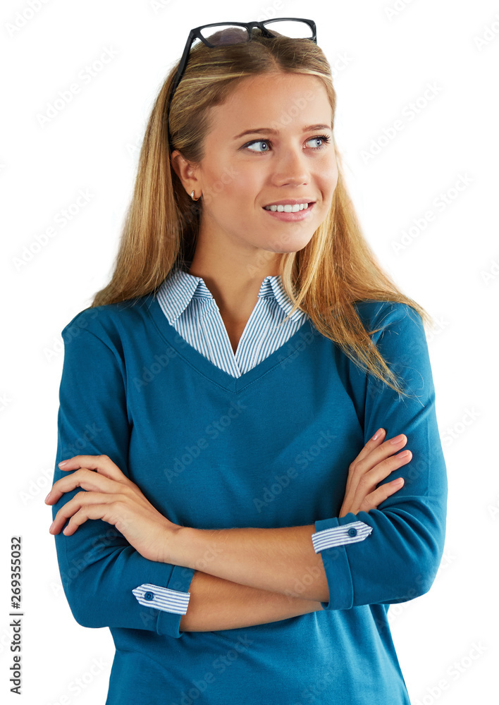 Business woman looking to the side, isolated on white background Business woman looking to the side, isolated on white background