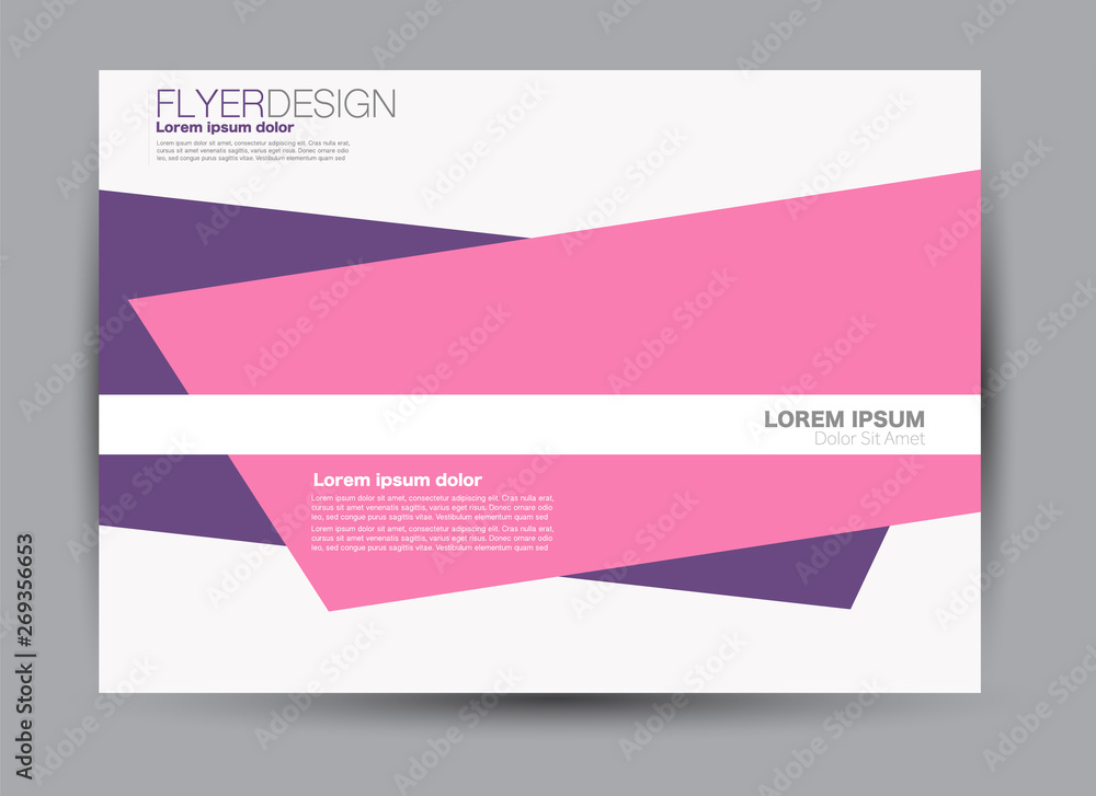 Landscape wide flyer template. Billboard banner abstract background design. Business, education, presentation, advertisement concept. Purple and pink color. Vector illustration.