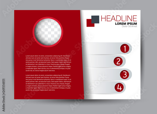 Landscape wide flyer template. Billboard banner abstract background design. Business, education, presentation, advertisement concept. Red color. Vector illustration.