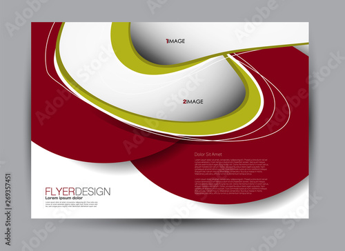 Landscape wide flyer template. Billboard banner abstract background design. Business, education, presentation, advertisement concept. Red and green color. Vector illustration.
