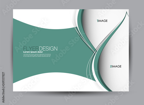 Landscape wide flyer template. Billboard banner abstract background design. Business, education, presentation, advertisement concept. Green color. Vector illustration.