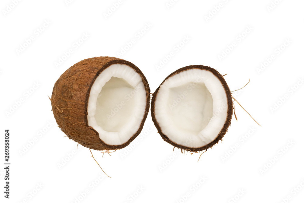 Broken coconut on a white background - isolate Broken coconut on a white background - isolate