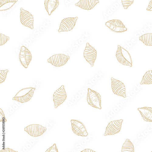 Hand drawn Italian pasta. Shells. Vector seamless pattern